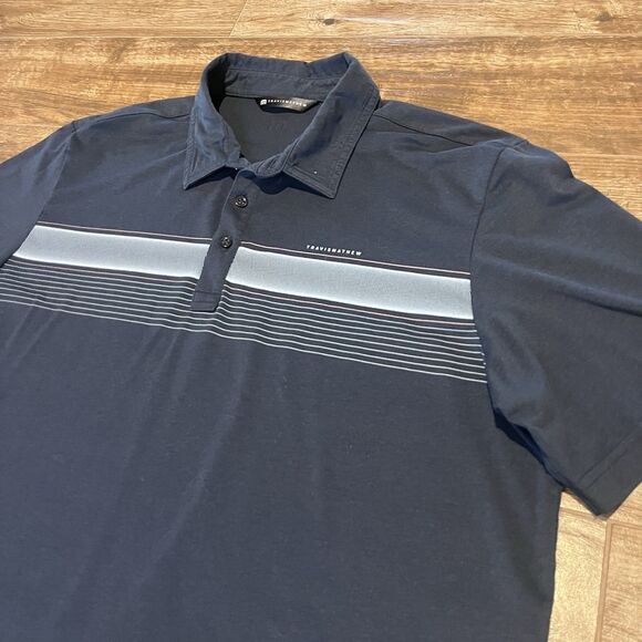 Travis Mathew Other - Travis Mathew Polo XL Navy State of the Art 2.0 Stripes Logo Performance Golf